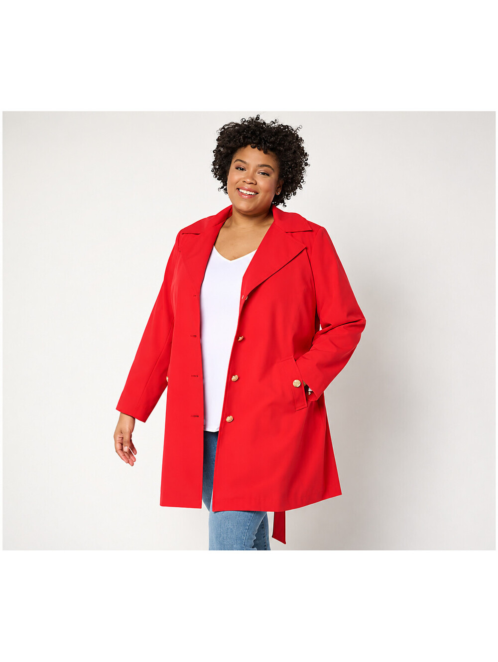 Dennis Basso Water Resistant Trench Coat with Hood Tomato Red, Petite Medium